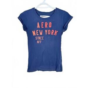 Vintage y2k Aero New York Navy Blue Graphic Tee Women's Small